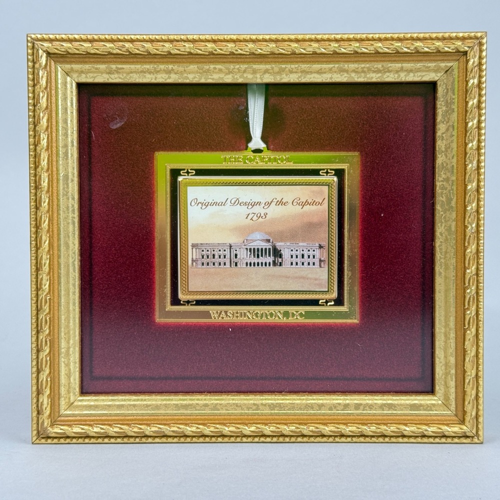 Original Design of the Capitol Framed Art 6.25x6.75 Gold Red Vintage c.1980s